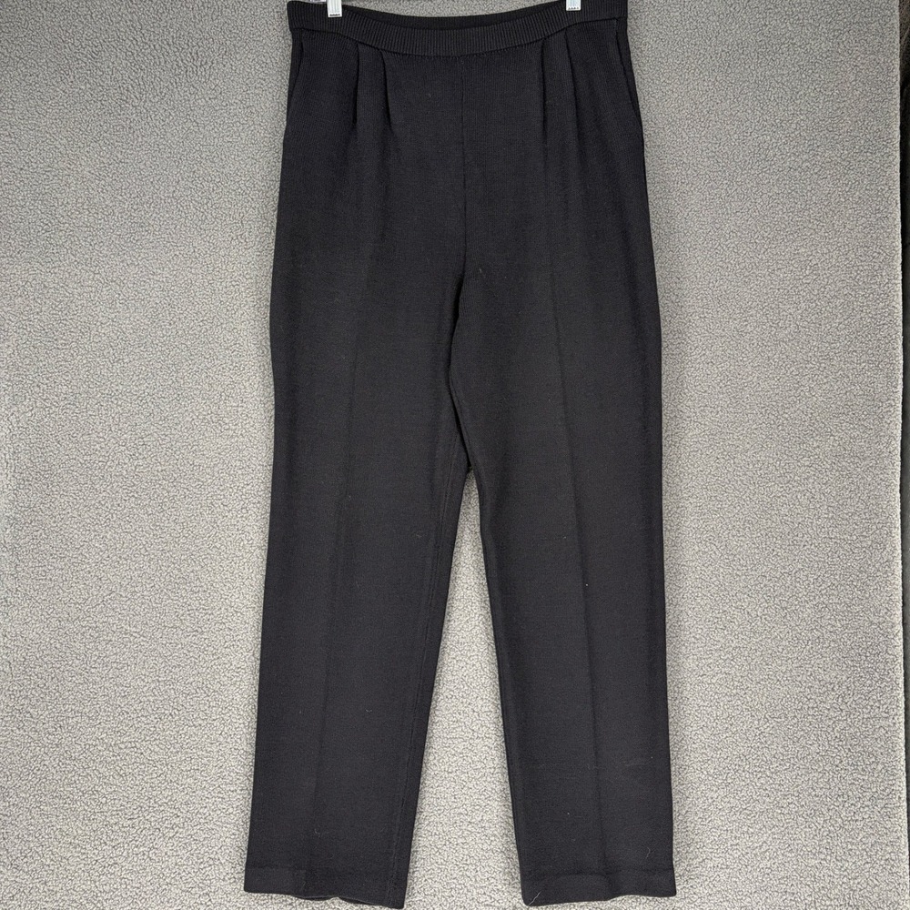 St John Basics Santana Knit Pants Black Pleated Elastic Waist Straight Leg 8